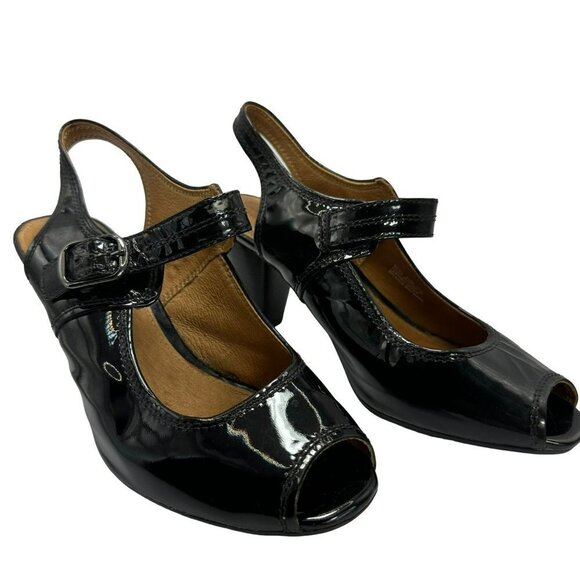 Clarks Artisan Black Patent Leather‎ Peep Toe Heels 9.5 - Picture 3 of 13